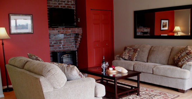 Suite 7 has 2 bedrooms, full kitchen, fireplace, spacious living areas